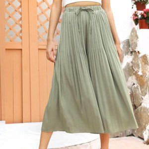 Tie Waist Pleated Wide Leg Pants XS